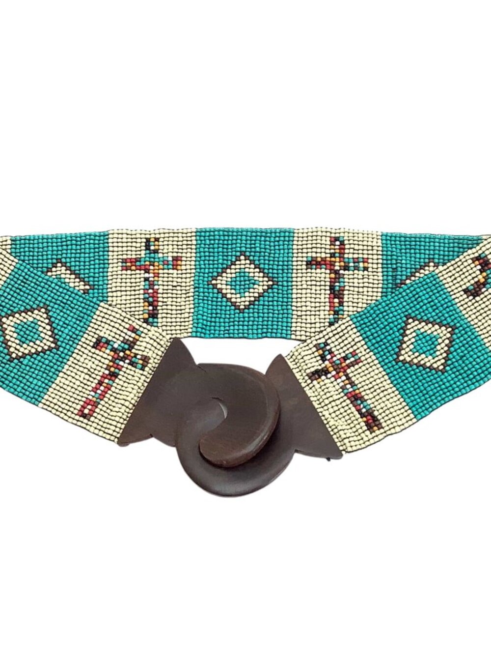 Beaded Western Stretch Belt Wood Buckle Women's Size OS Southwestern